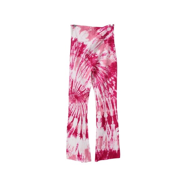 Tie-Dye Pink & White Flared Yoga Pants High Waist S Cotton/Spandex Blend - Picture 2 of 4